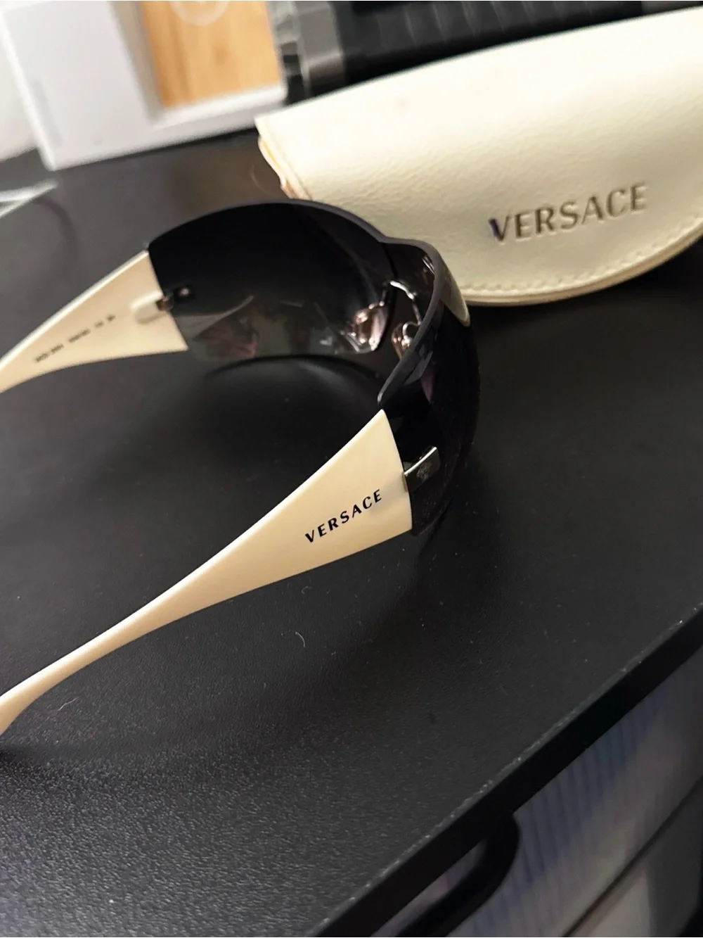 Versace womens Shield Sunglasses in White and Gray